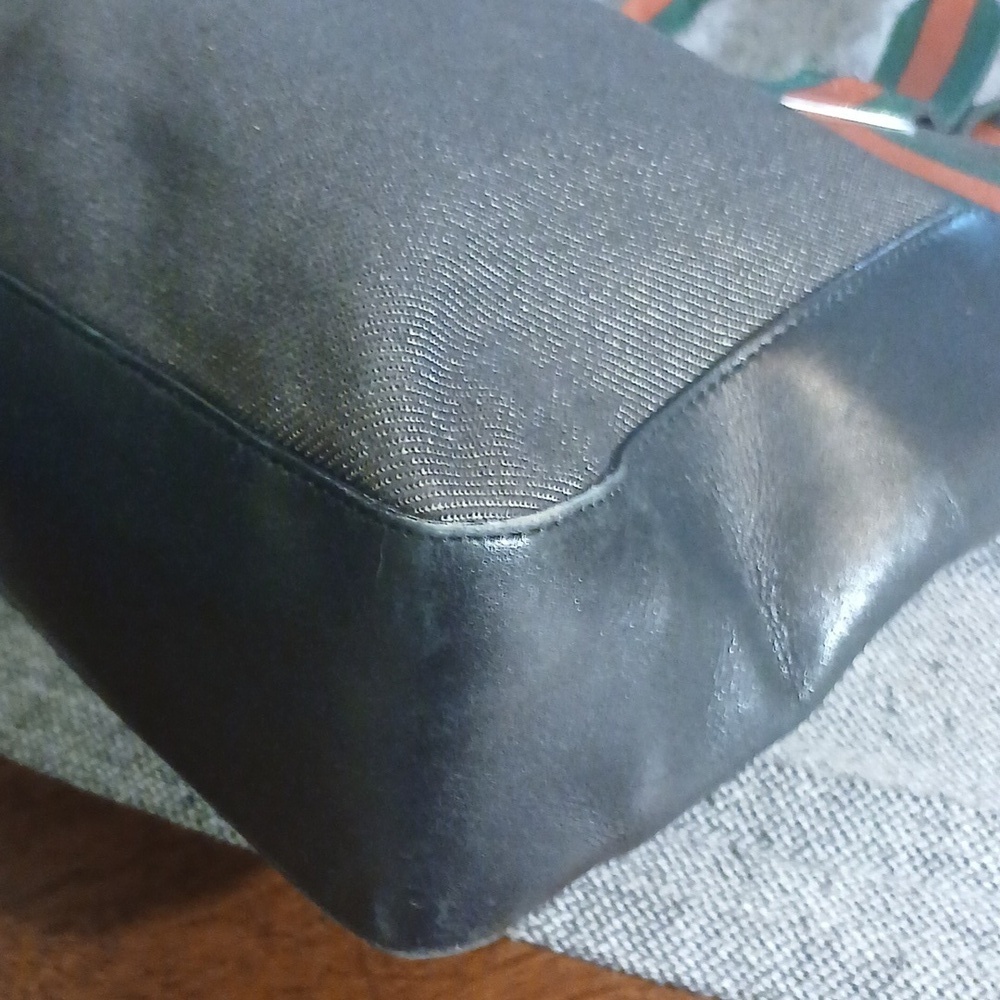 Authenti Gucci Web Sherry Line Shoulder Tote Bag Dark Gray And Black Canvas - Picture 7 of 15